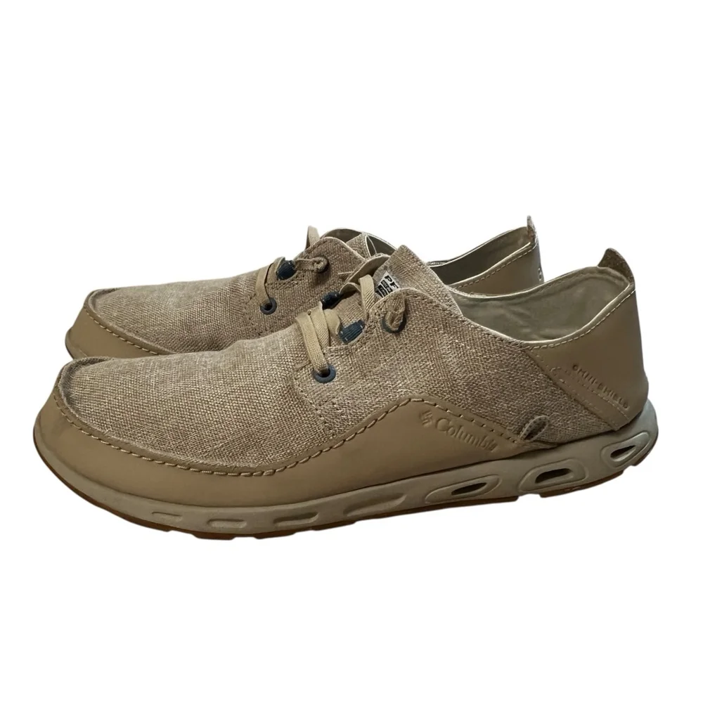 Columbia PFG Techlite Boat Shoes Men’s 12 Tan Linen Omni-Shield Fishing Casual